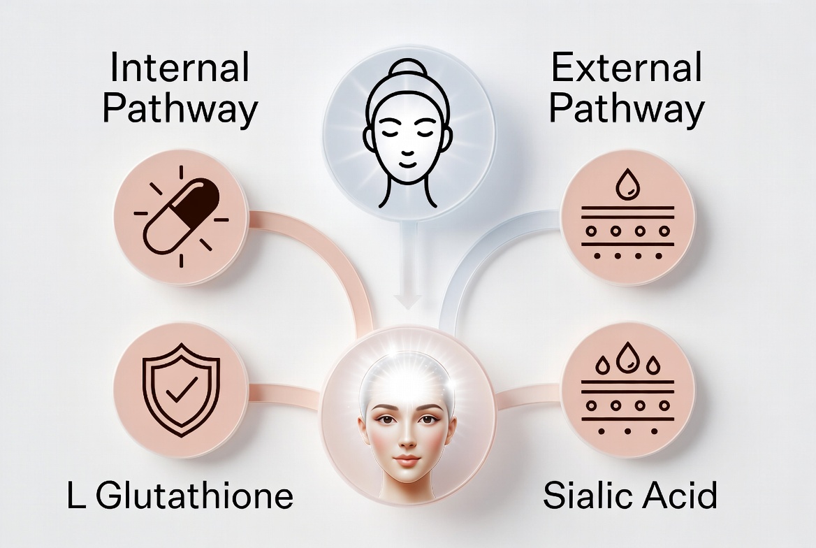 L-Glutathione vs. Sialic Acid: Internal vs. External Pathways for Achieving the "Glass Skin" Luminosity Effect